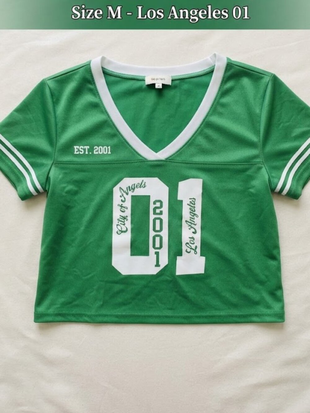 No Comment Women's Green LA City of Angels Cropped Football Jersey Size M EUC